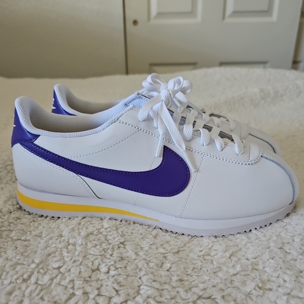 Nike Cortez Men's White and Purple Leather Sneakers, Size 9